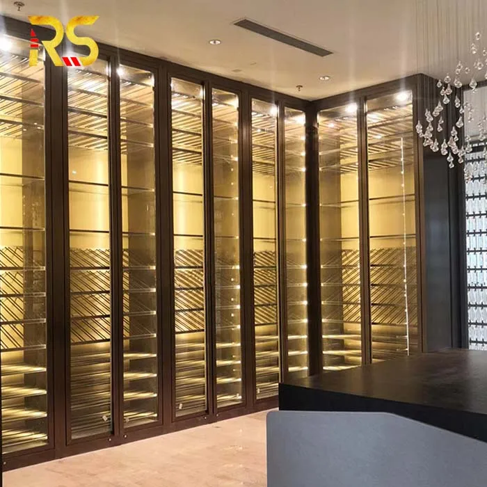 Foshan Risen Stainless Steel Luxury Glass Door Built-In Wine Cabinet Bar Living Room Furniture