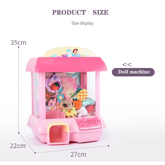 High quality hot sell doll claw machine for kid with USB cable, 6 dolls, adjustable sounds and lights(pink) boy or girl