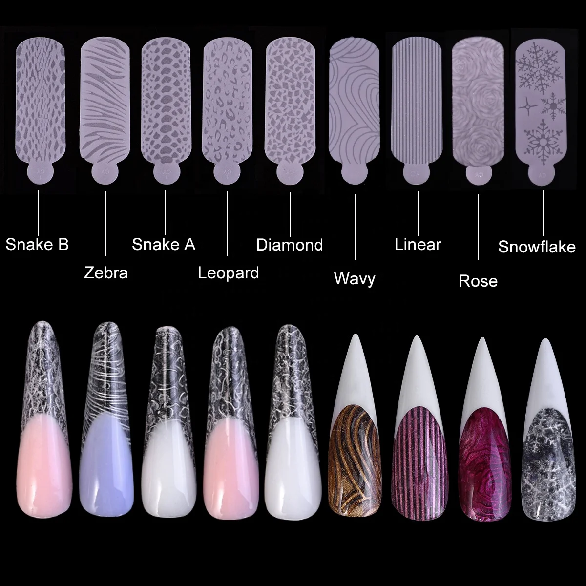 Gelsky Silicone Form Nail Dual Form Molds Zebra Diamond Rose Snowflake Wavy Linear Shape French Silicone Pad Dual Forms