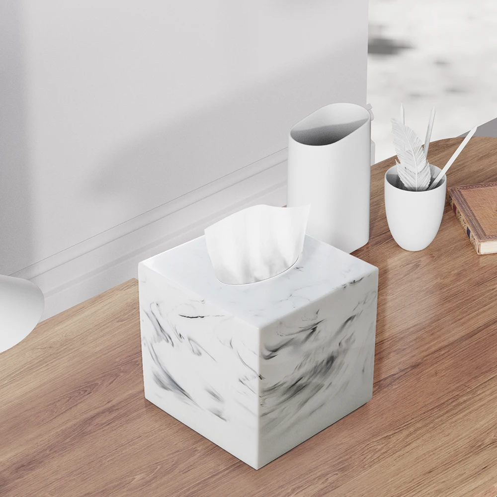 Marble White Tissue Box Cover Rectangular Resin Tissue Box Holders Tissue dispenser