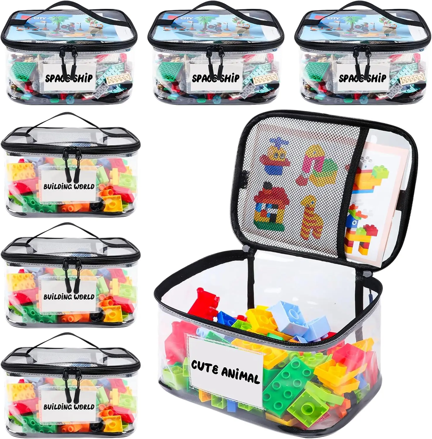 Transparent PVC Zippered Blocks Set Toy Clay Storage Organizer Case Kids books Storage Case Clear tote  Waterproof Storage Bags