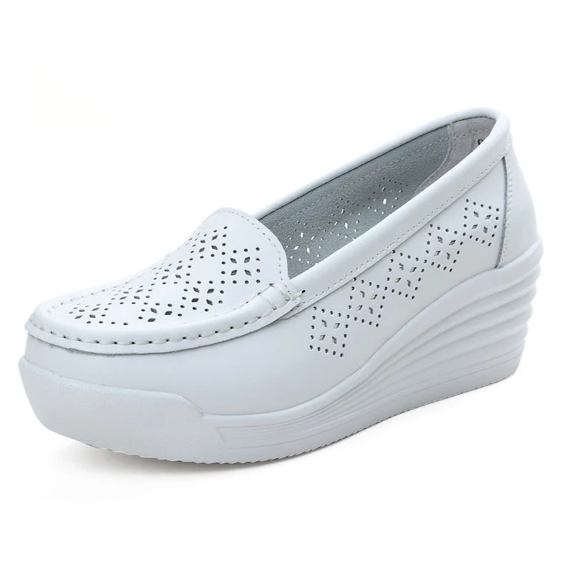 Fashion Platform Whoes Comfortable Mother Shoes Increase 6cm Casual Nurse White Shoes Wedges for Women Heels