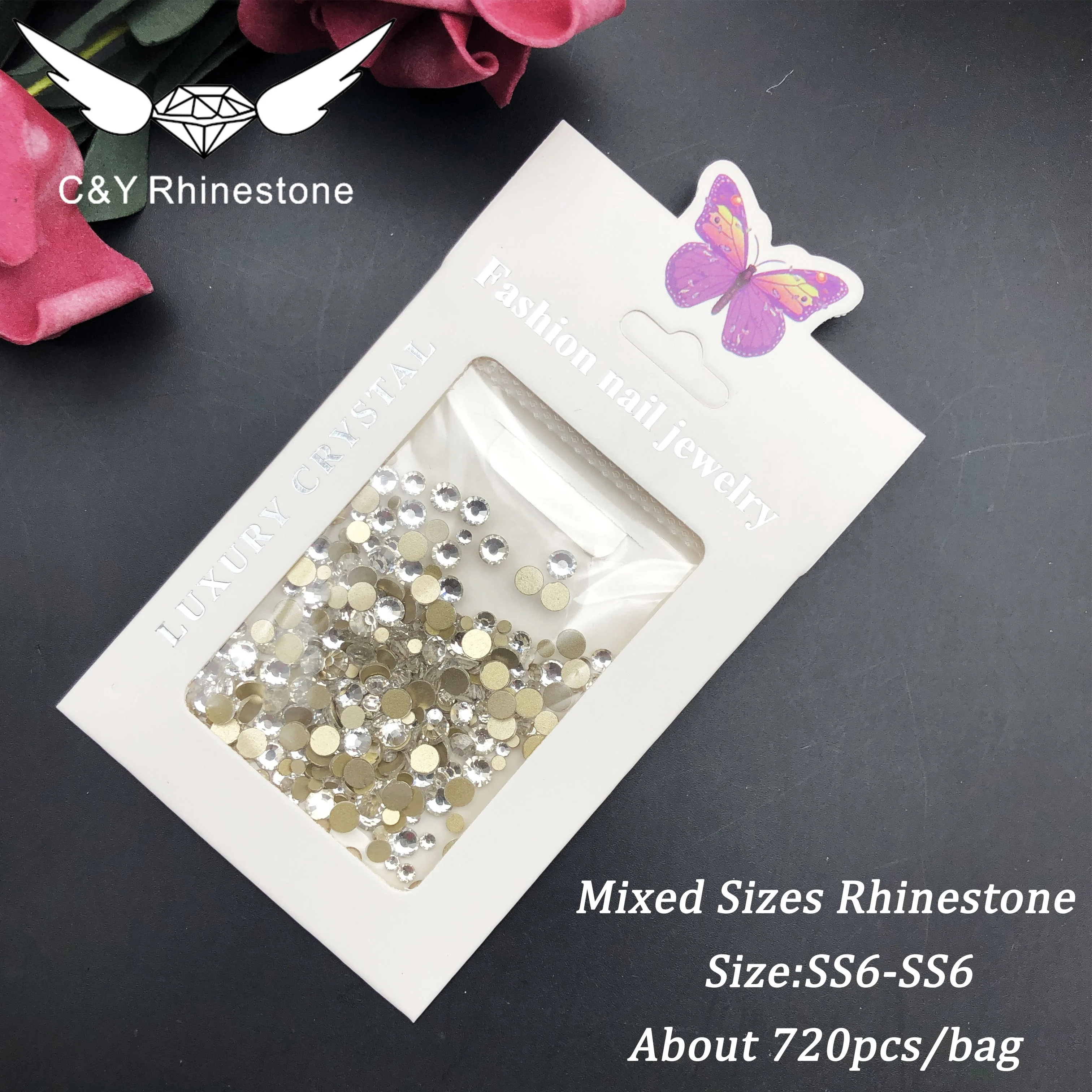 CY  Glass Mix SS6-SS20 Rhinestones Flat Back Rhinestone  Bulk Nail Art Crystals