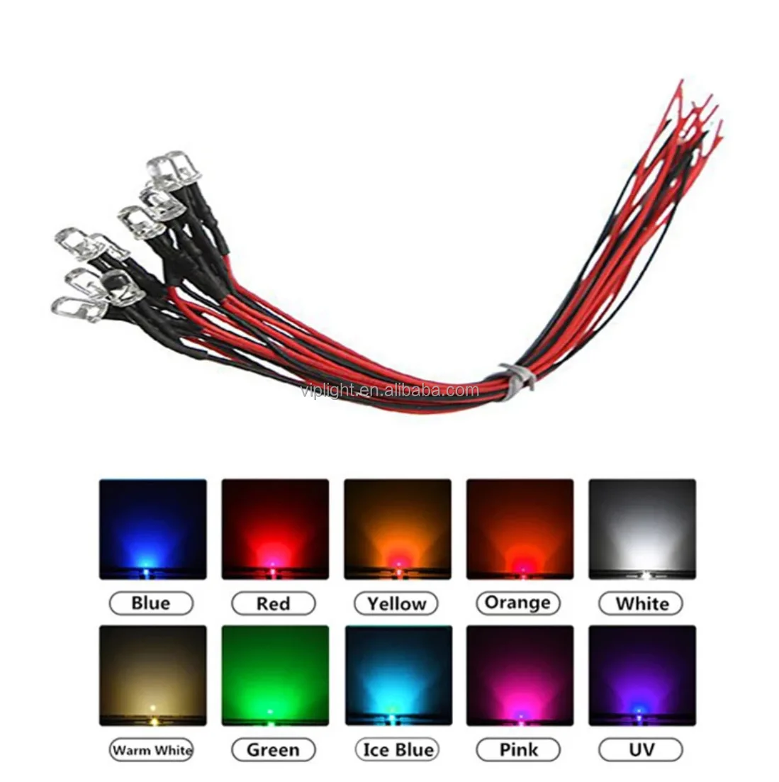 3mm 5mm 10mm colorful pre-wired 20cm LED light Lamp 3V DC with Plastic Bezel Holders New
