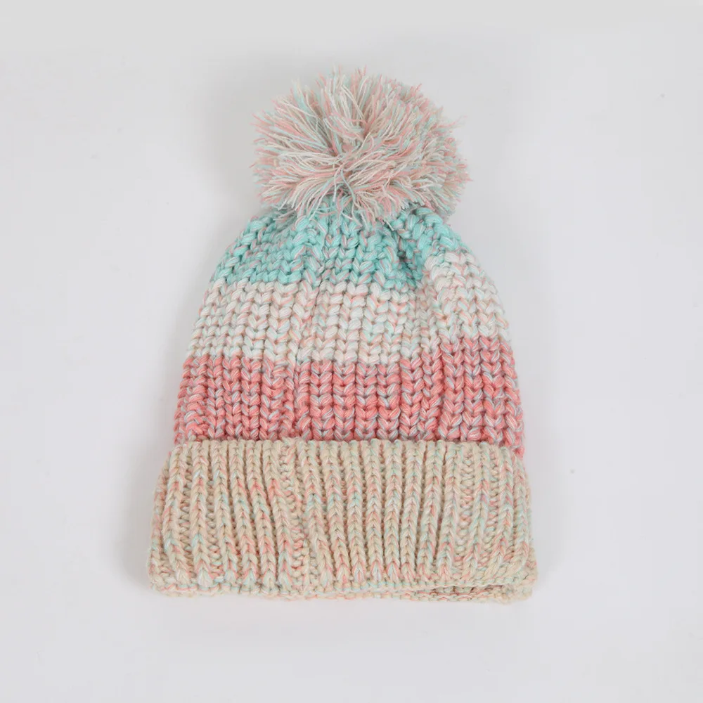 Rainbow autumn winter knitted woolen custom logo print embroidered acrylic assorted Color wholesale unisex Warm cuffed Beanies