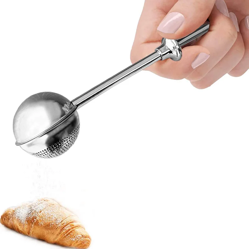 304 Stainless Steel Spring-operated Handle Powdered Sugar Shaker Duster Flour Dispenser Shaker for Sugar Flour and Spices