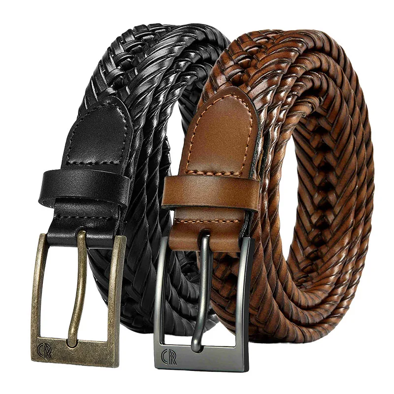 Custom Luxury Fashion Woven Braided Belts Casual Genuine Leather Knitted Pin Buckle Belt Plain Strap For Men Women Dress Jeans