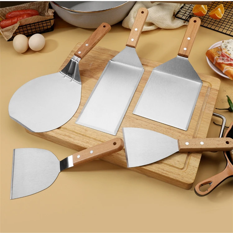 Manjia Portable Extra Large Wide BBQ Grill Accessories Flat Top Griddle Spatula Wood Handle Grill Spatula Scraper Pizza Turner