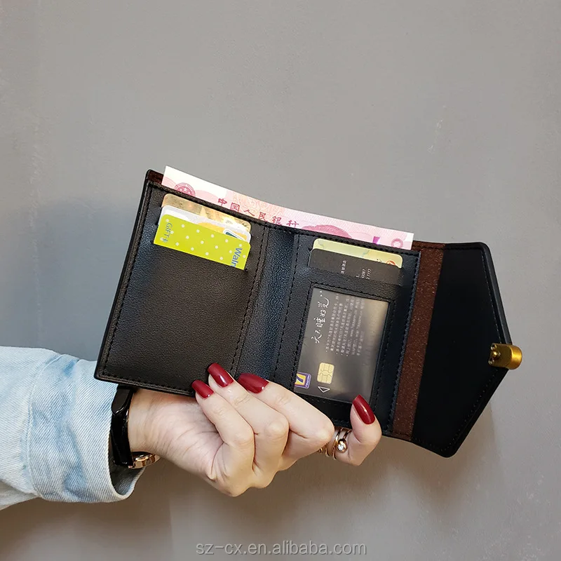 Fashion simple wallet fold card holder clip purse business wallet woman vintage black pu leather cash envelope wallet for ladies