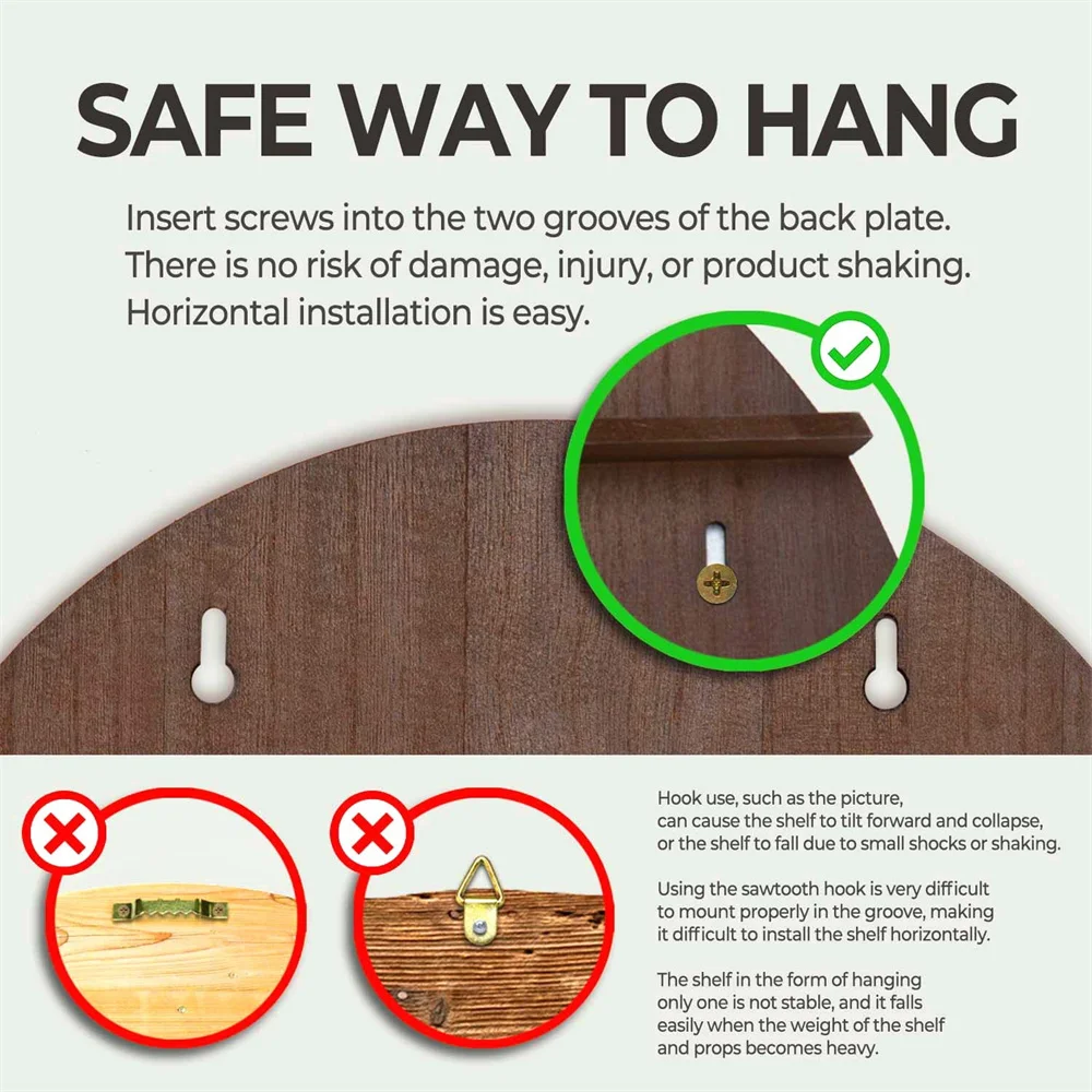 Hi Home Moon and Wolf Floating Shelf-Walnut Floating Shelves for Crystals, Plants, Trinkets-Crescent Moon Shelf with Stars