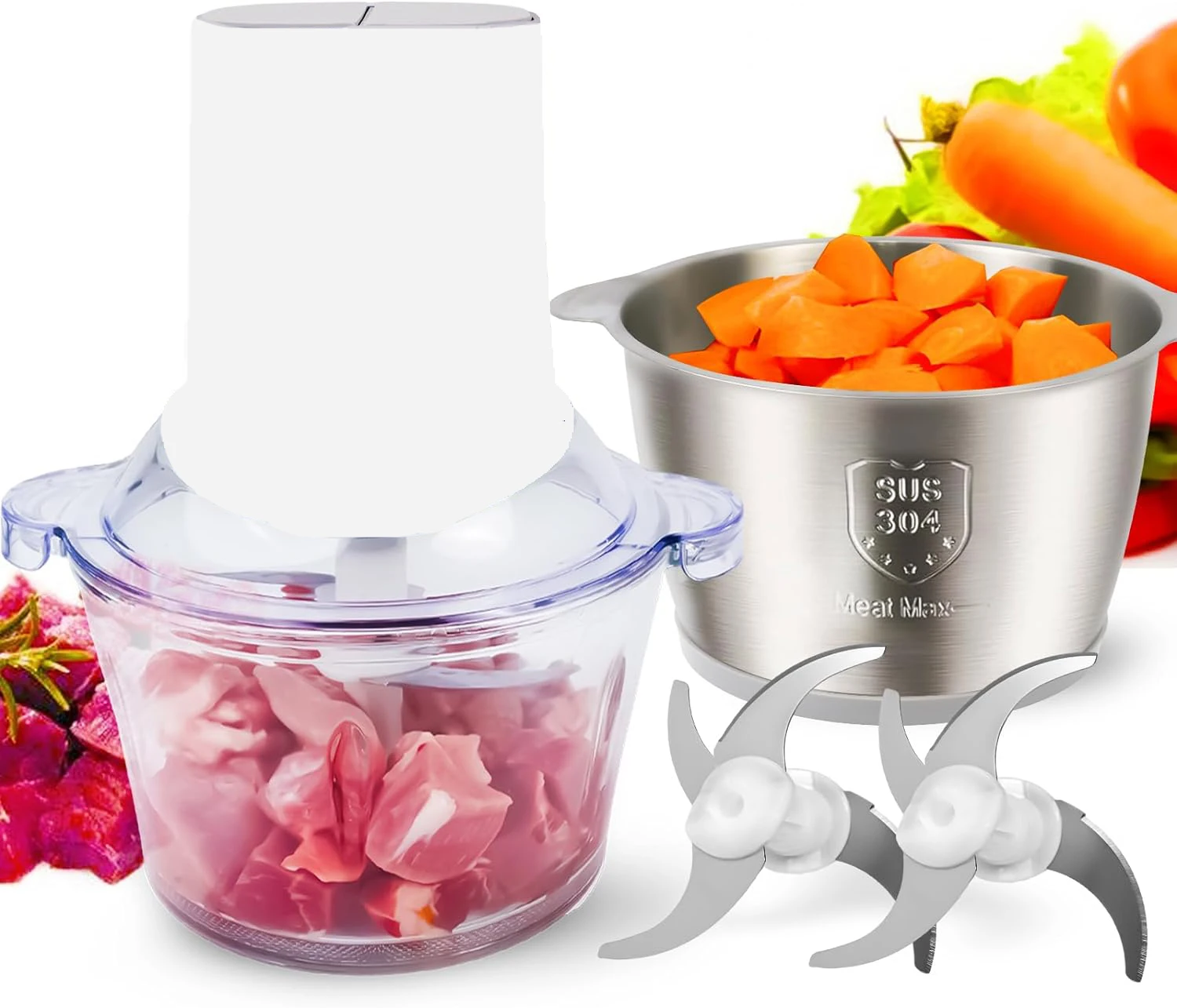 Food Processors Small Meat Grinder Food Chopper Electric Vegetable Chopper 2 Speed Kitchen Cutter