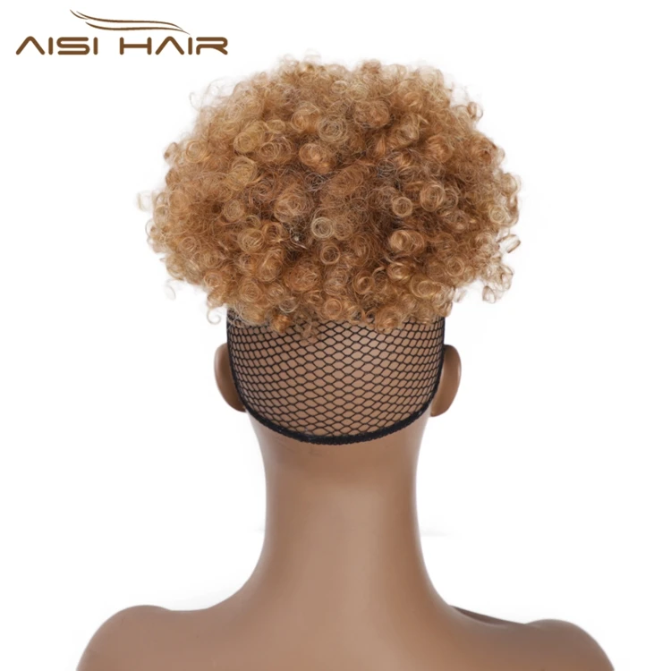  Кудрявый шиньон Aisi Hair с челкой высококачественный аксессуар для наращивания кос женщин кудрявые афро волосы Пончик