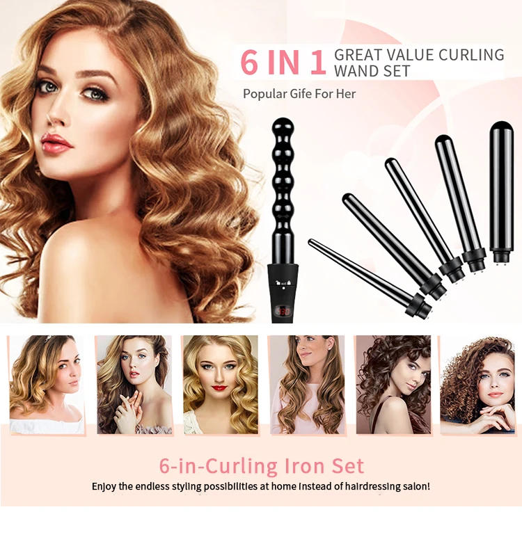 
6 in 1 set hair curling iron hair curler set as seen as on tv 