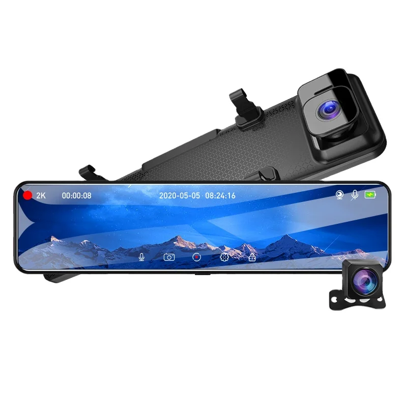 12inch mirror car black box  2K  video recorder front and rear  wifi GPS touch screen dash cam with phone app