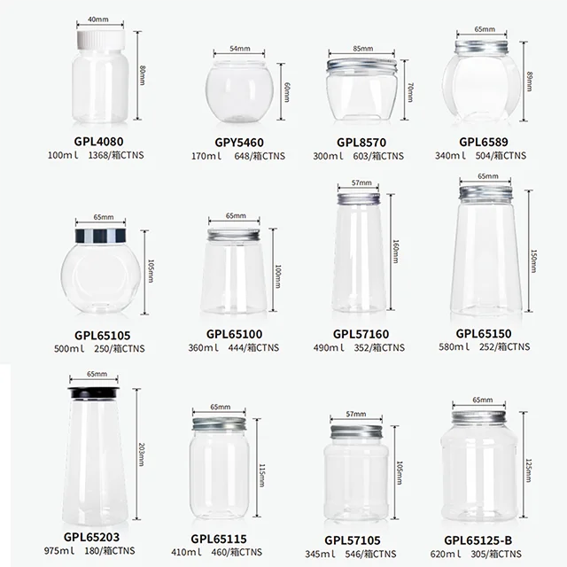 wholesale empty clear square plastic container jar with lid stackable custom large Capacity 16oz plastic jar with airtight lids