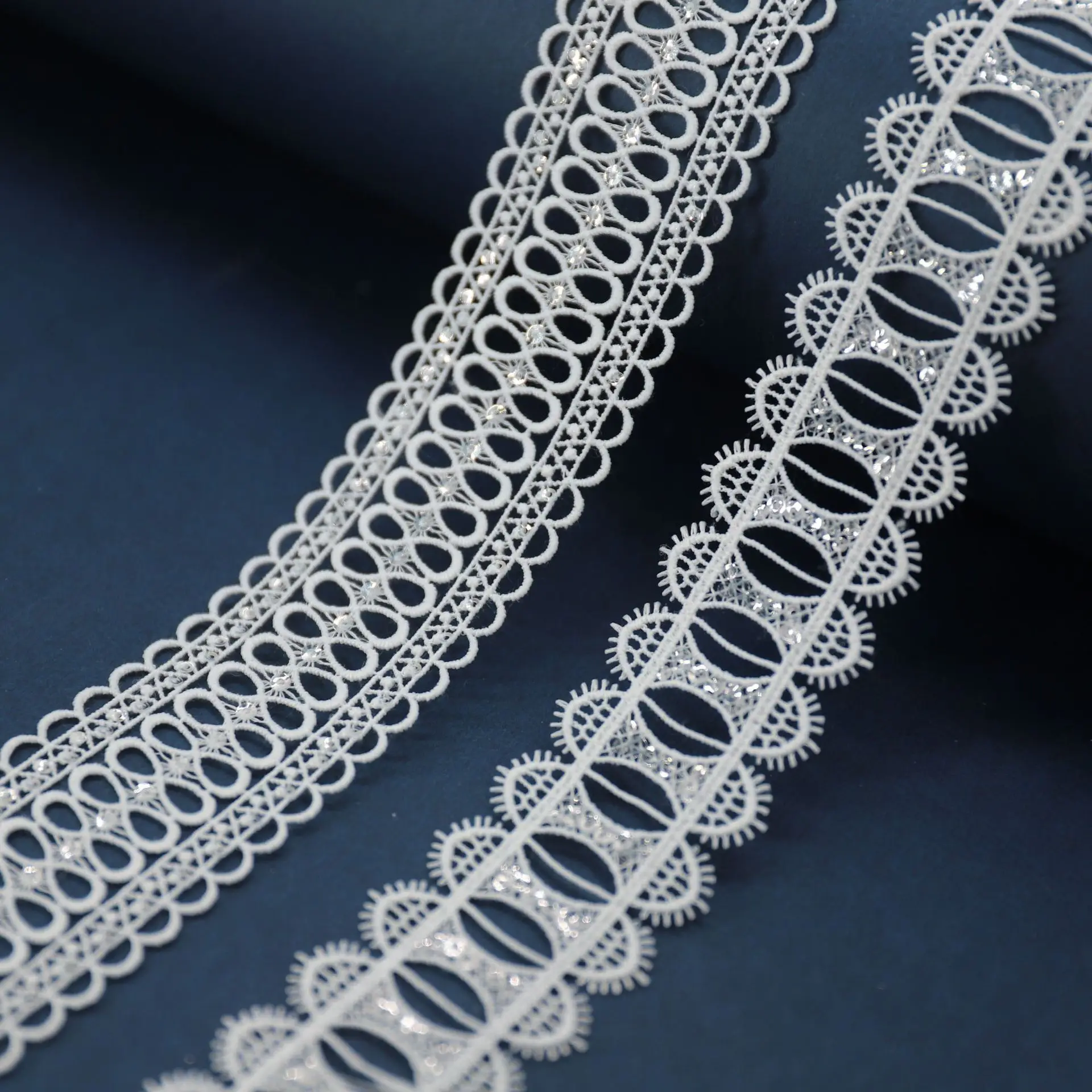 Multi-style Lace Water Soluble Polyester Bridal Guipure Beaded Sequins Mesh Fabric Fancy Chemical Lace