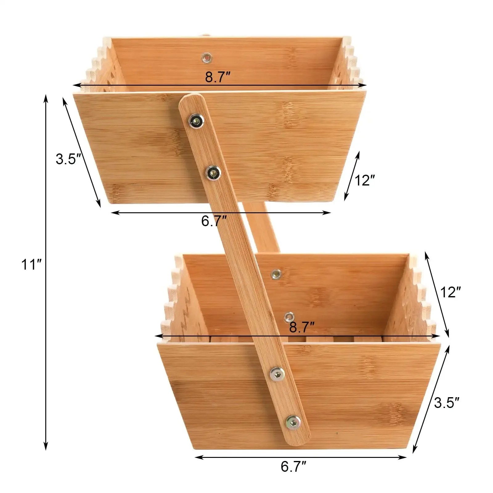Bamboo Fruit Basket 2-Tier Bread Storage Organizer Vegetable Holder Bowl Display Rack for Kitchen