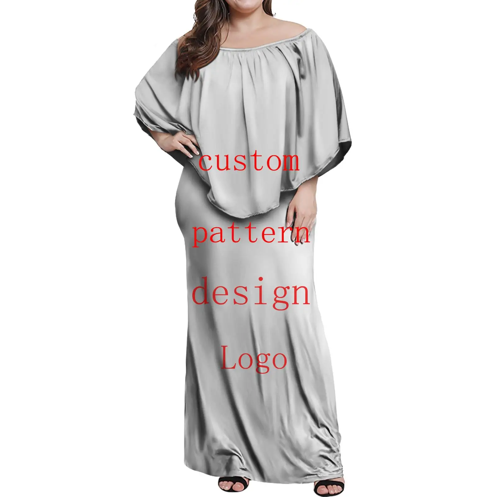 New Pacific Island Art Blue Polynesian Tribal Island Dresses Off Shoulder Layered Ruffle Shawl Dress Party Evening Dress Gowns