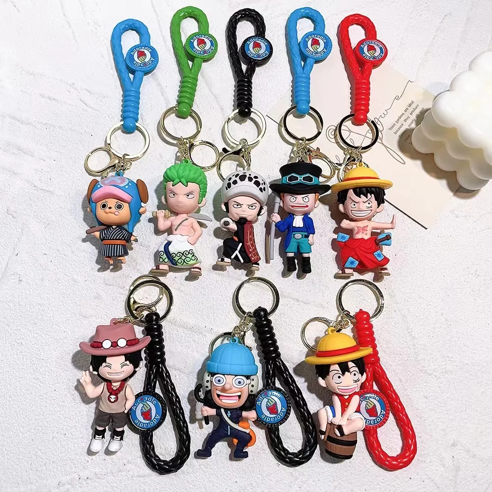 keychain accessories wholesale pvc rubber 3d cute kawaii cartoon character anime keychain luffy keychain