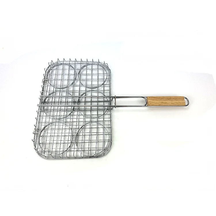 stainless steel large wire net folding grilling basket hamburger meat Barbecue basket for outdoor BBQ cooking