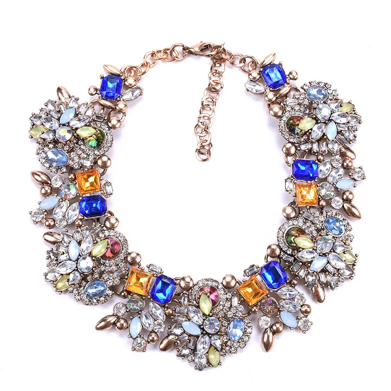 
2019 New fashion bling large crystal shiny stone party statement necklace for women 