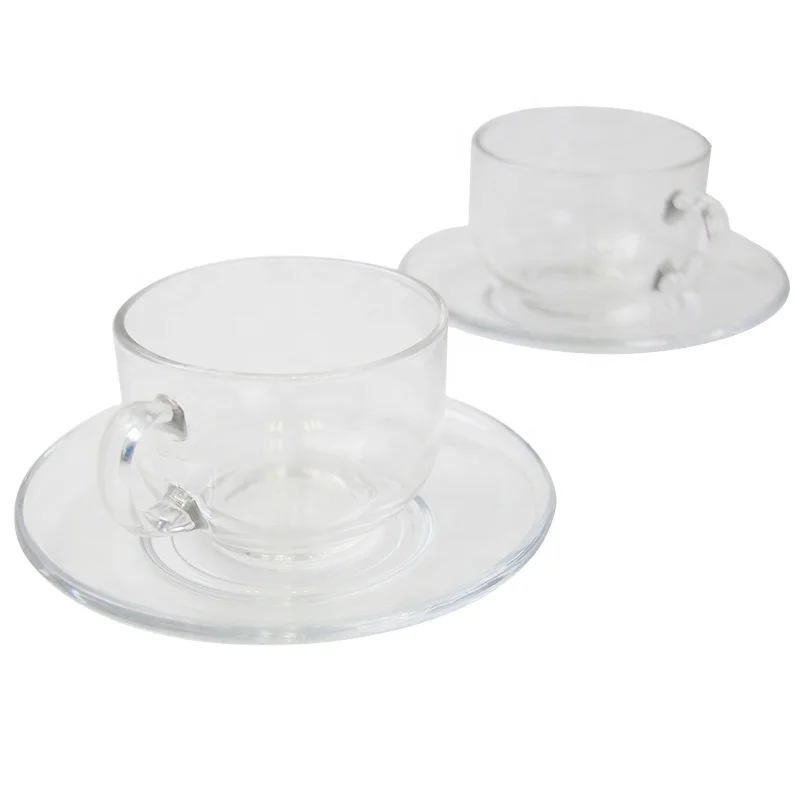 
 Горячая продажа простой дизайн Изысканная изготовленная на заказ стеклянная чашка и блюдце набор для воды питьевое стекло чайный стакан набор  