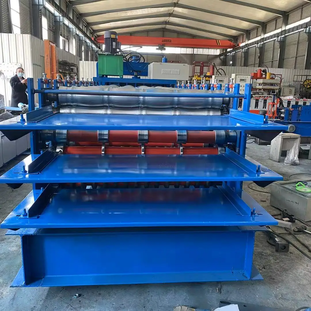 Three Layer Roof Slate Metal Tile Making Machine Trapezoidal Corrugated Ibr Roof Sheet Roll Forming Machine Prices