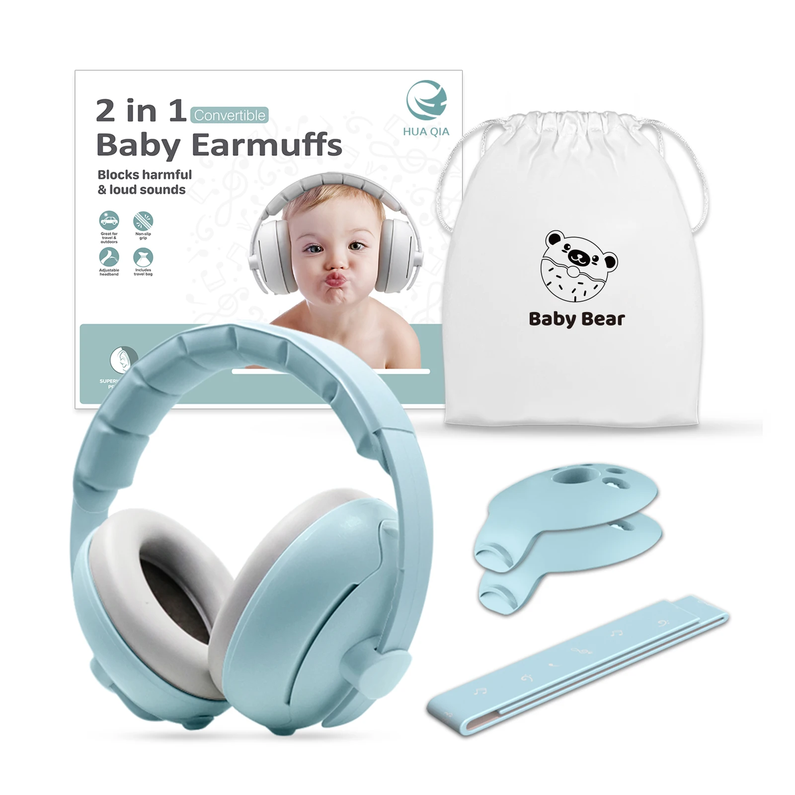 CE EN352-1 ANSI Certified 2 in 1 Convertible Design Soundproof Earmuff Headphones Baby Ear Muffs Noise Protection For Travel