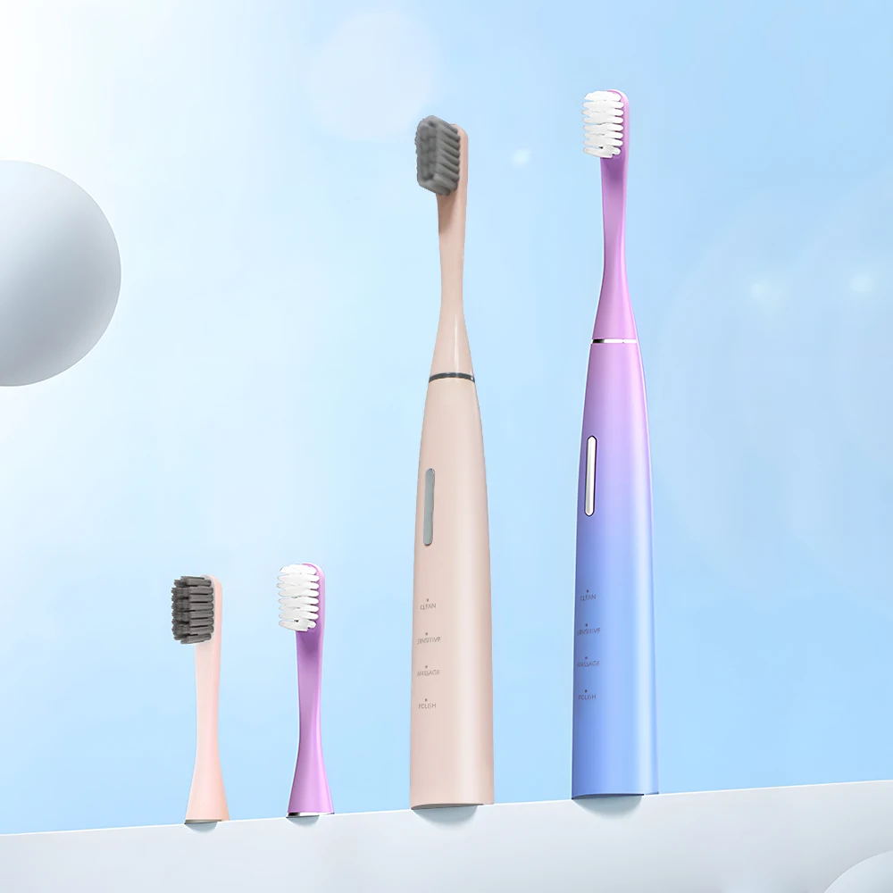 Портативная устойчивая перезаряжаемая Розовая тонкая Умная автоматическая электронная Ультразвуковая электрическая зубная щетка с 2 зубными щетками