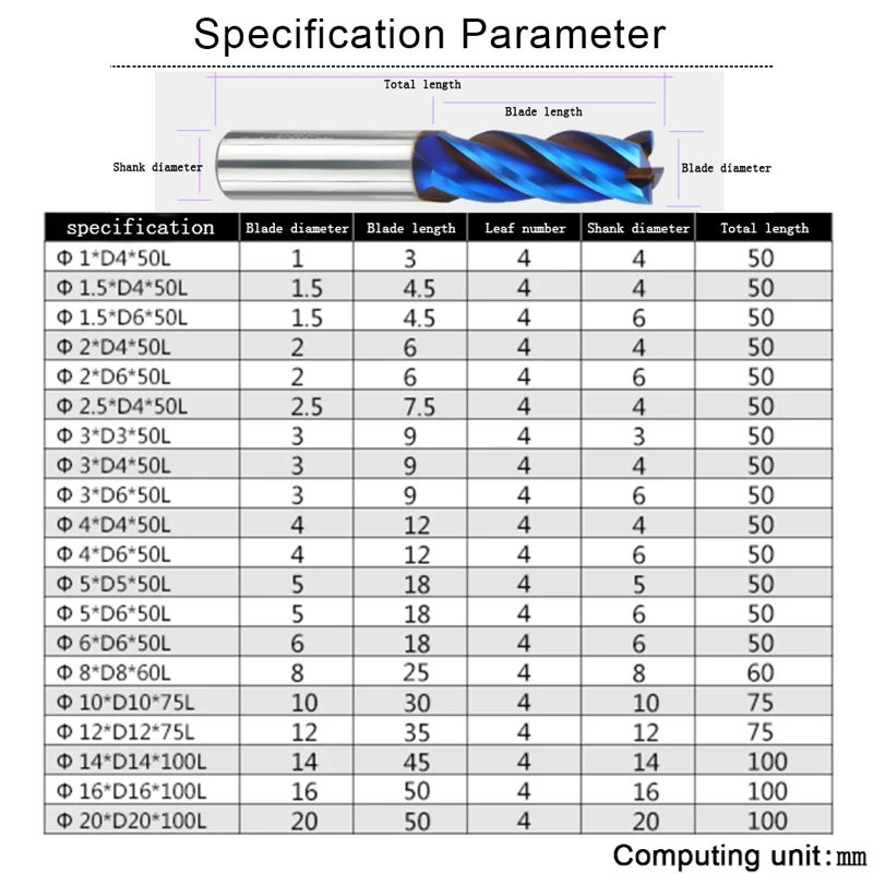 Factory Direct Hrc65 Solid Carbide 4 Flute 5mm Teper Cutters End Mill Cutter