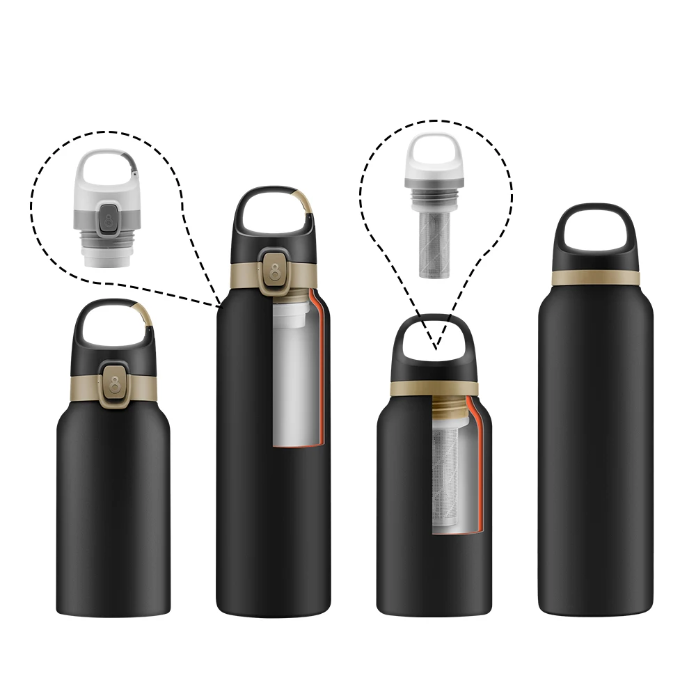 Wholesales insulated stainless steel thermos flask water bottle / thermos vacuum flask with Handle and Carabine