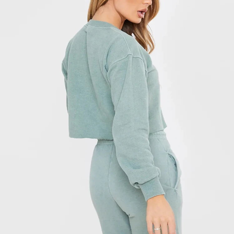 
High quality stylish crew neck long sleeves oversized fashion spring slogan crop sweatshirt women 