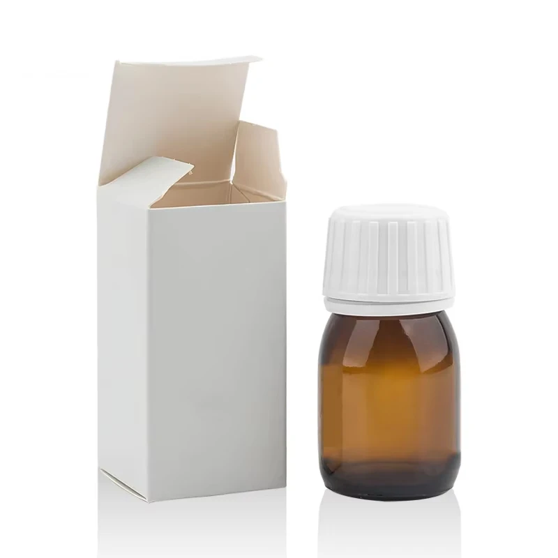 60 ml 30 ml 2 oz 1 oz vitamin amber oral liquid glass bottle with tamper proof cap and box packaging
