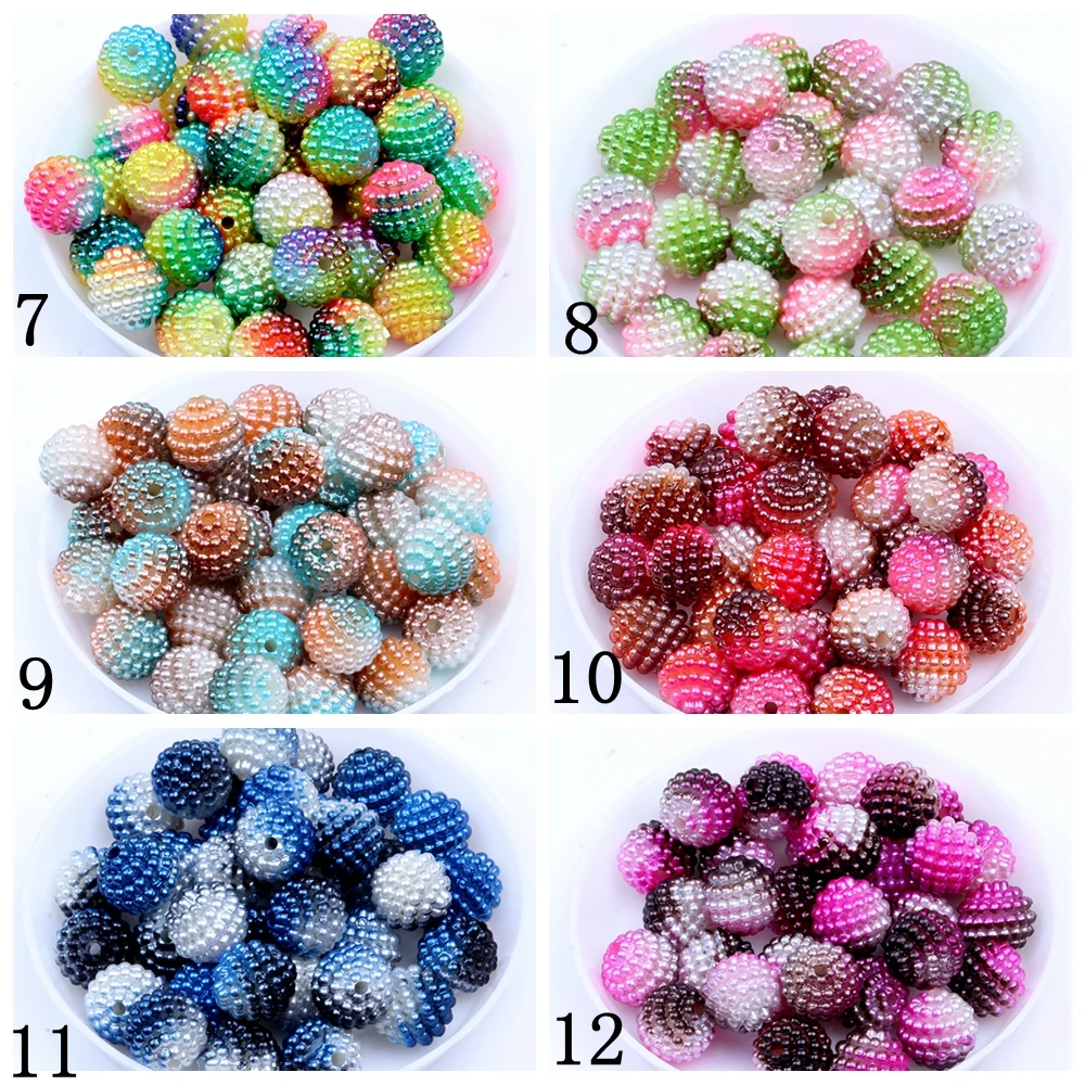 New Style 200pcs 15mm Multicolor Bayberry Perforation Pearl Beads Hole Round Resin Pearl DIY Dress Making Jewelry Decorations