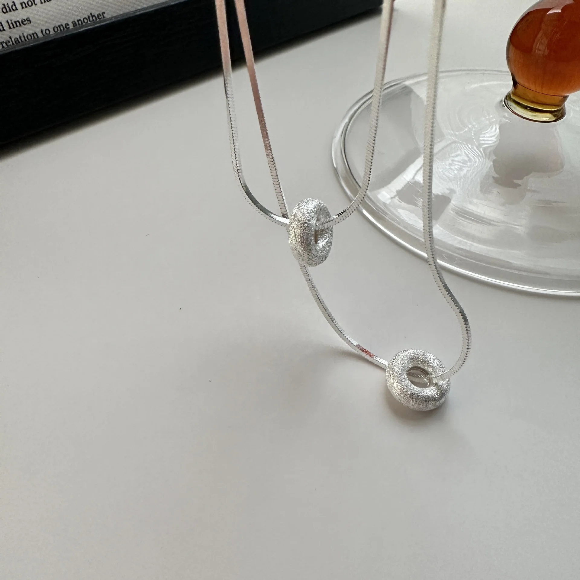 Snake Chain Doughnut Round Pendant Necklace For Women 925 Sterling Silver Jewelry