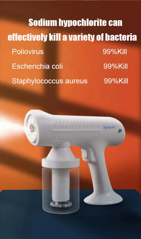  Sodium hypochlorite Rechargeable sprayer gun Blue light Electric cordless Nano atomizer Disinfection equipment mist Spray