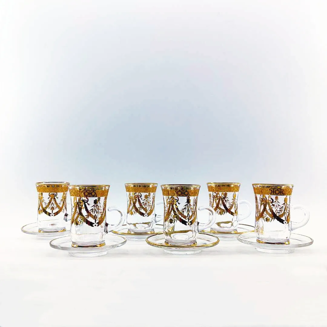 Wholesale Crystal Gold Rim Glass 12 PCS Set of Coffee Cup Turkish Cup Kuwait Classic Gawa Cups