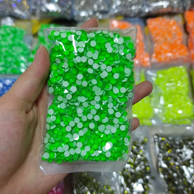 Hot Selling Colors Flat Back Glass Neon Rhinestones Bulk Neon Green Rhinestones For Nail Art Decoration