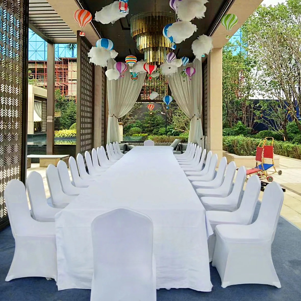 Elegant Wedding Decoration Polyester White Round Tablecloth Table Cloths and Chair Cover Set
