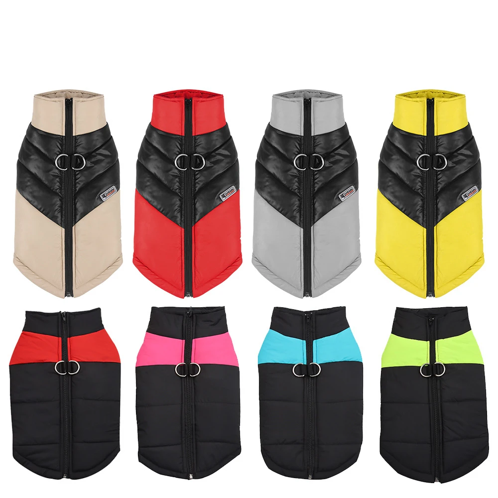 Waterproof Dog Jacket Warm Dog Coat with Zippered Leash Hole, Adjustable Dog Snow Jacket Snowsuit, Cozy Dog Winter Clothes