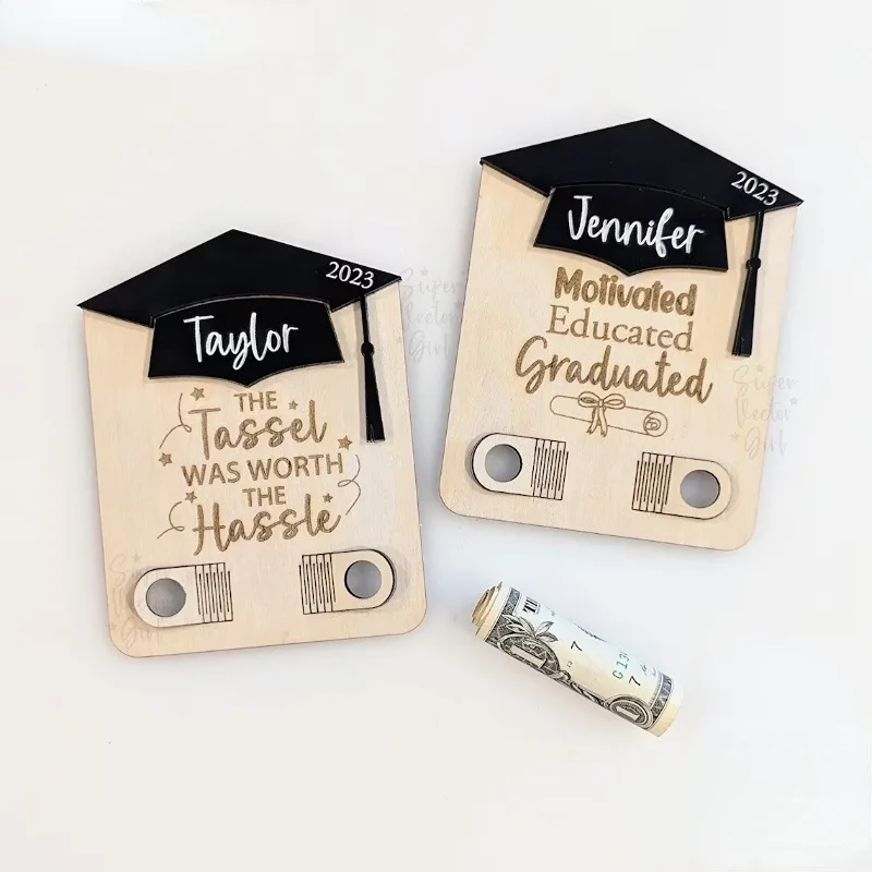 2024 Creative Wooden Graduation Wallet Money Gift Holder Handmade Wood Crafts for Graduates