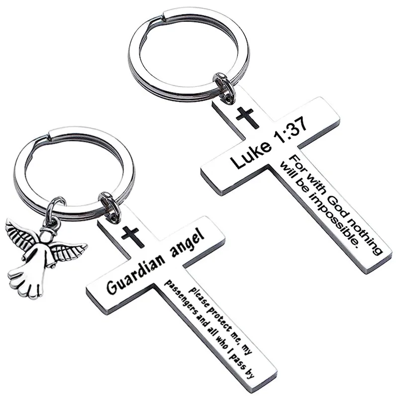 Christian Gifts for Baptism Jesus Cross bible verse keychain Inspirational Bible Verse Religious Baptism guardian angel keychain