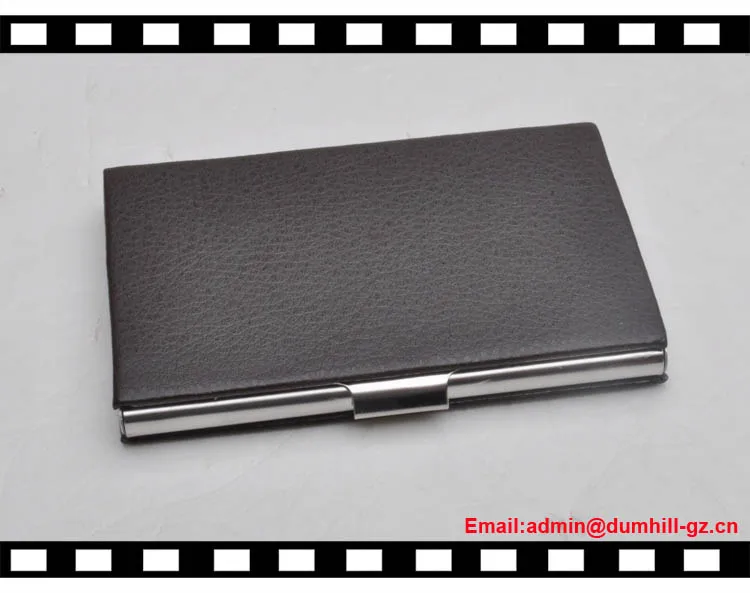 Stainless steel pop up business card holder case with genuine leather cover