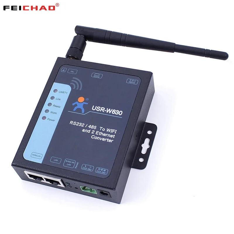 USR-W630 1-Port RS232/485 WiFi to Industrial Serial Converter to WIFI 2 Ethernet Port Server Support Modbus RTU to TCP