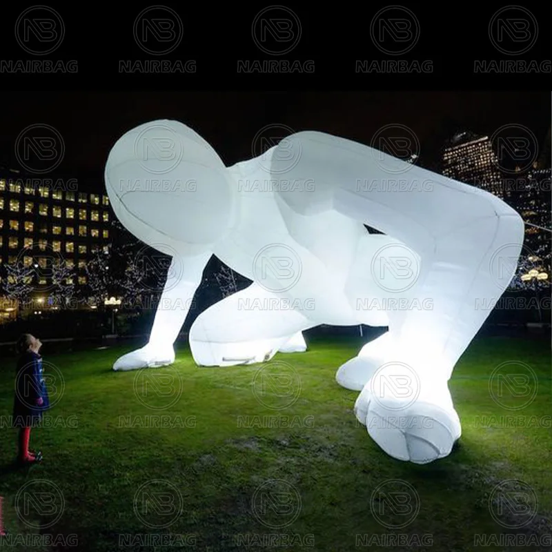 Luminous Giant Inflatable Human Model Light Air Blow Up Art Sculptures Installations White Inflatable Cartoon Character Decor