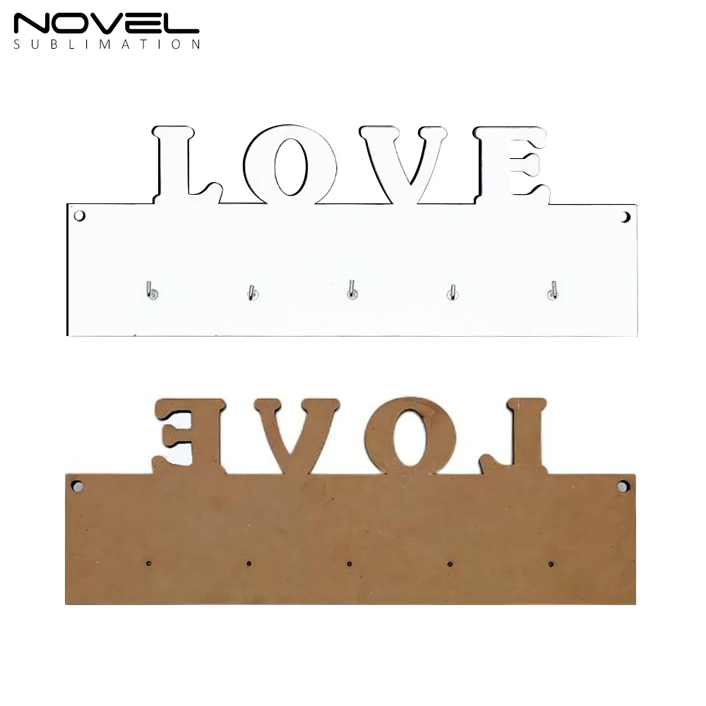 Custom Blank Sublimation MDF Love Key Hook Heat Transfer Diy Home Life Decorative Hanging Door Hook Plate Wood Board