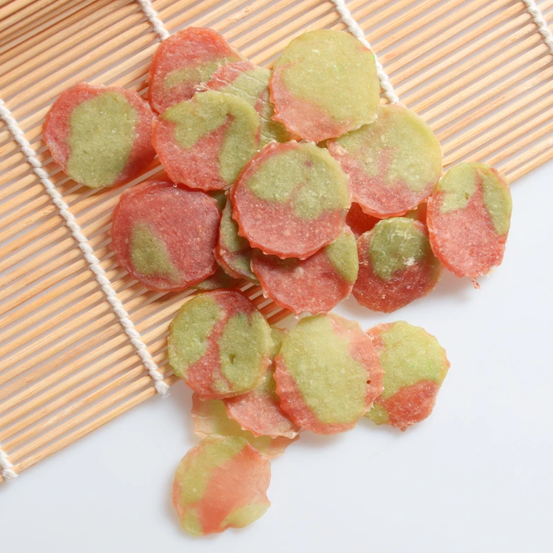 Бесплатные образцы двойные круглые ломтики утки и брокколи Угощение для кошек брендовые угощения