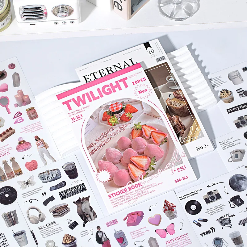 20pcs/1lot Kawaii Stationery Stickers Reflecting Painting Junk Journaling Decorative Mobile Scrapbooking for stickers Scrapbook