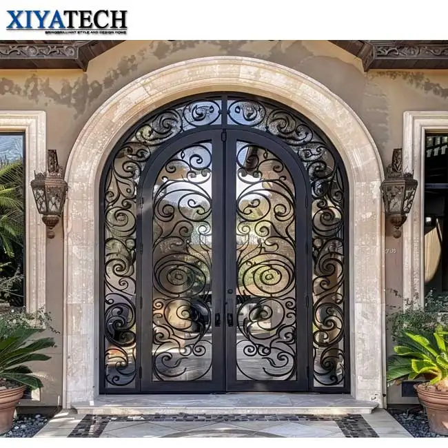 XIYATECH Double Iron Door Security Metal Door Glass Entry Wrought Iron Doors Exterior House