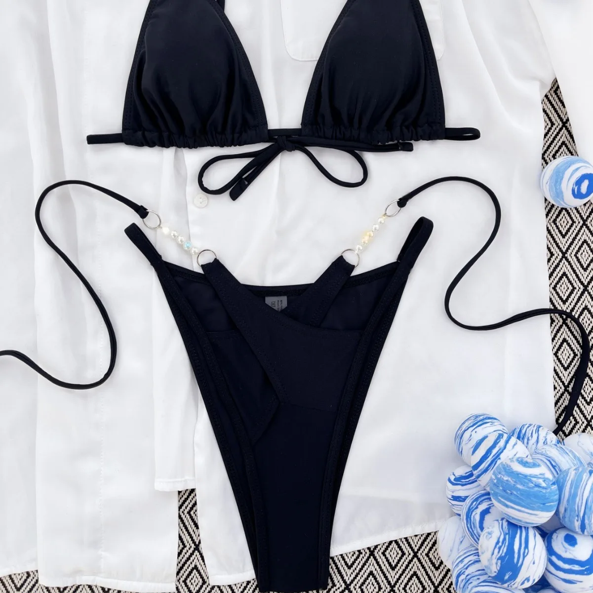 2024 Women two pieces Swimsuit Solid Color beachwear wholesale  swimsuit with metal rings decoration